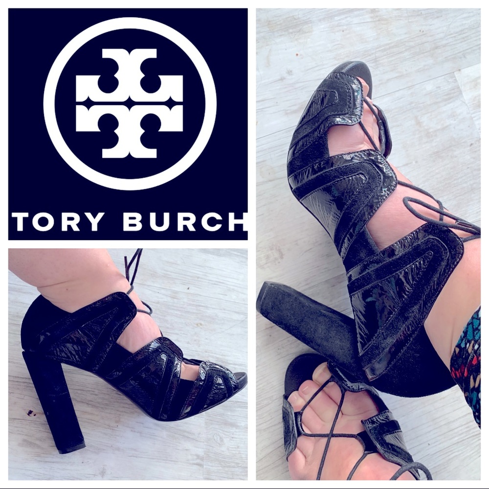 Tory Burch Suede & Patent Lace-Up Heels